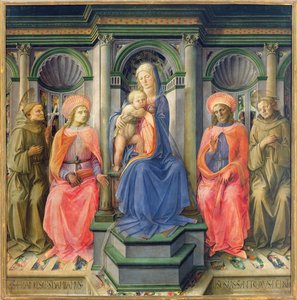 La Virgen y el Niño entronizados con San Francisco, San Cosme, San Damián y San Antonio de Padua, c.1442-45 de Fra Filippo Lippi